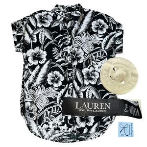 Lauren Ralph Lauren 100% Linen Tropical Button-up Tunic Shirt Sz S